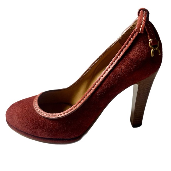 Chloe Rustic Sienna Red Suede Pump Heels Women’s size 6.5 - Picture 3 of 6